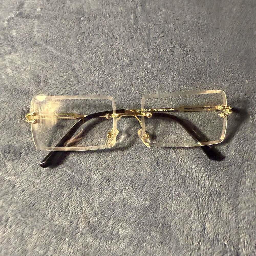 Luxury Retro Gold Wire Metal Frame Clear Lens Rectangle Rimless Glasses